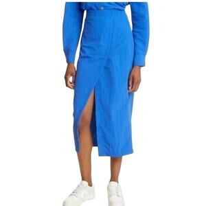 SAMMY B  NWT $238 Blue Nylon Midi Slit Skirt Back Zip Elastic Waist Size S